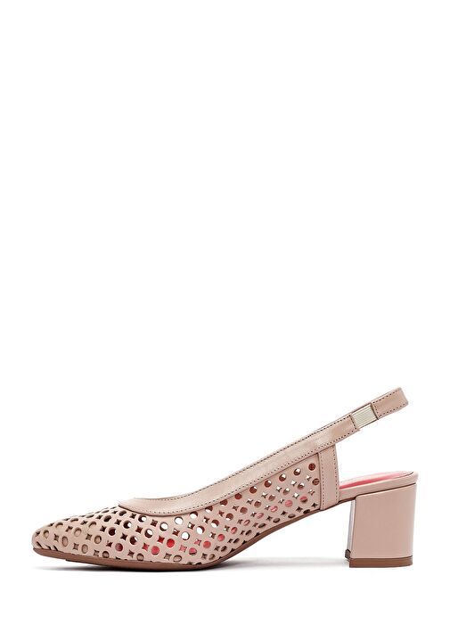Derimod Gritti Kadın Bej Arkası Açık Kısa Kalın Topuklu Deri Ayakkabı 25SFD110318 - Görsel 5