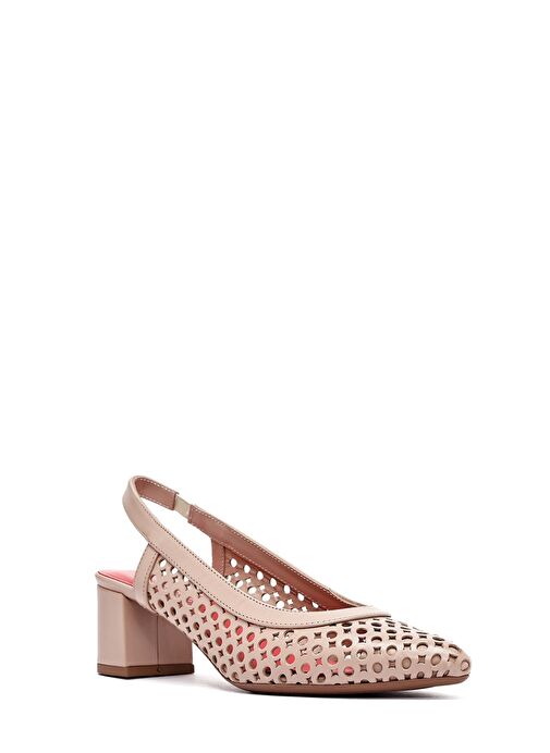 Derimod Gritti Kadın Bej Arkası Açık Kısa Kalın Topuklu Deri Ayakkabı 25SFD110318 - Görsel 8