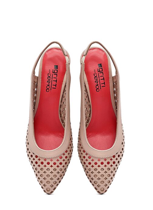 Derimod Gritti Kadın Bej Arkası Açık Kısa Kalın Topuklu Deri Ayakkabı 25SFD110318 - Görsel 9