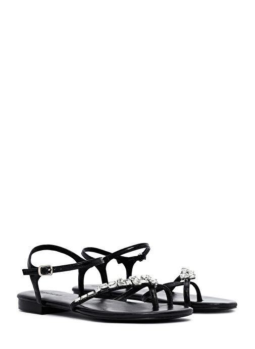 Kadın Siyah Taşlı Parmak Arası Sandalet 25SFE482914 - Görsel 4