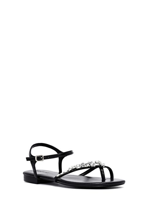 Kadın Siyah Taşlı Parmak Arası Sandalet 25SFE482914 - Görsel 7