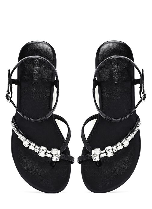 Kadın Siyah Taşlı Parmak Arası Sandalet 25SFE482914 - Görsel 8