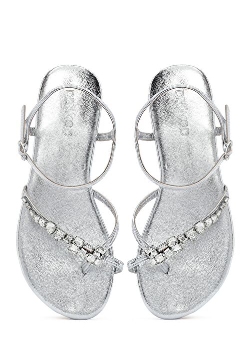 Kadın Gümüş Taşlı Parmak Arası Sandalet 25SFE482914 - Görsel 8