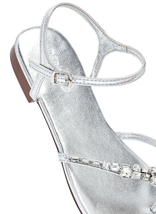 Kadın Gümüş Taşlı Parmak Arası Sandalet 25SFE482914 - Görsel 9