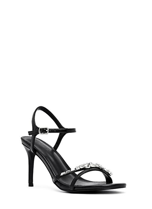 Kadın Siyah Bilekten Tokalı Taşlı İnce Topuklu Sandalet 25SFE482814 - Görsel 8