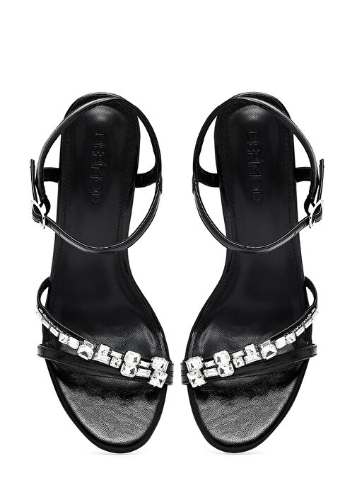Kadın Siyah Bilekten Tokalı Taşlı İnce Topuklu Sandalet 25SFE482814 - Görsel 9