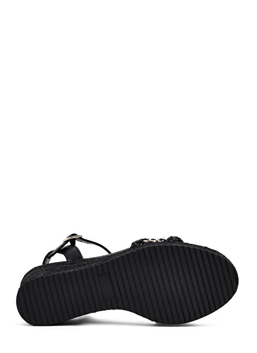 Kadın Siyah Bilekten Tokalı Örgülü Dolgu Topuklu Espadril Sandalet 25SFE482729 - Görsel 6