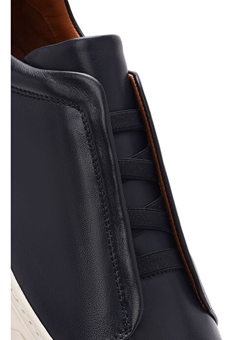 Erkek Lacivert Lastikli Deri Sneaker 25SFD631618 - Görsel 9