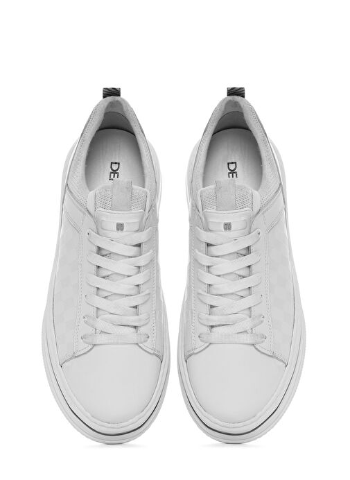 Erkek Beyaz Bağcıklı Kalın Tabanlı Deri Sneaker 25SFD650214 - Görsel 8