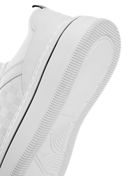 Erkek Beyaz Bağcıklı Kalın Tabanlı Deri Sneaker 25SFD650214 - Görsel 9