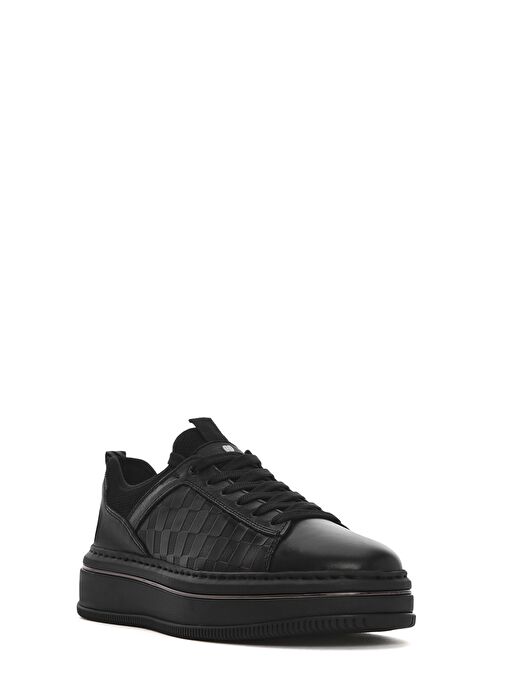 Erkek Siyah Bağcıklı Kalın Tabanlı Deri Sneaker 25SFD650214 - Görsel 7