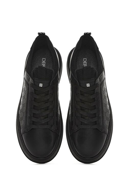 Erkek Siyah Bağcıklı Kalın Tabanlı Deri Sneaker 25SFD650214 - Görsel 8