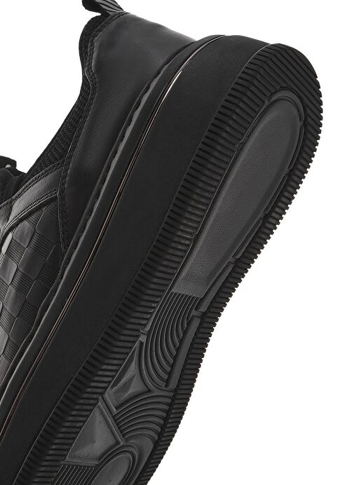 Erkek Siyah Bağcıklı Kalın Tabanlı Deri Sneaker 25SFD650214 - Görsel 9