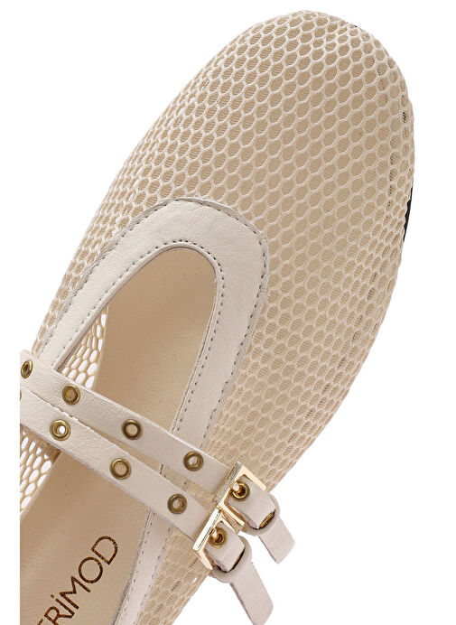 Kadın Bej Tokalı File Kumaş Babet 25SFD18136F - Görsel 9