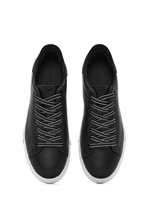 Erkek Siyah Bağcıklı Deri Sneaker 25SFD650618 - Görsel 8
