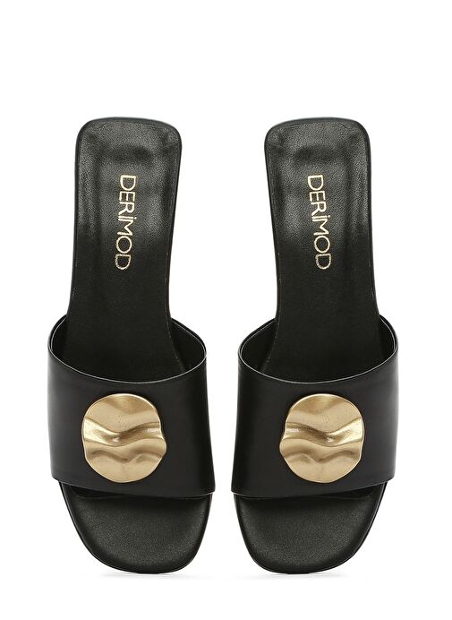 Kadın Siyah Aksesuarlı Deri Terlik 25SFD180418 - Görsel 8