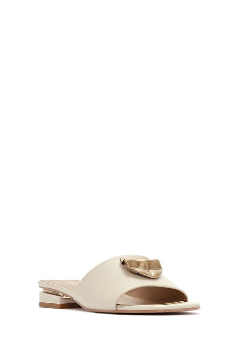 Kadın Krem Aksesuarlı Deri Terlik 25SFD180418 - Görsel 7