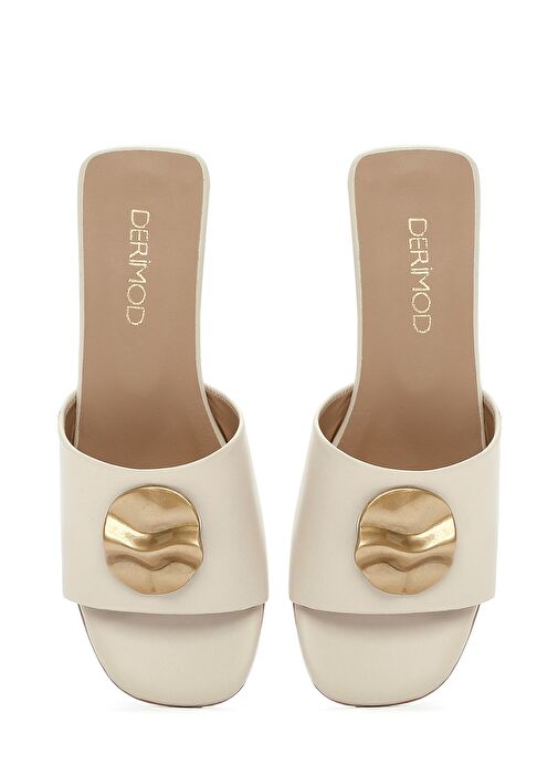 Kadın Krem Aksesuarlı Deri Terlik 25SFD180418 - Görsel 8