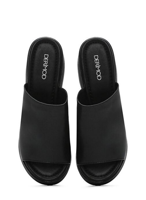 Kadın Siyah Dolgu Topuklu Deri Terlik 25SFD181018 - Görsel 9