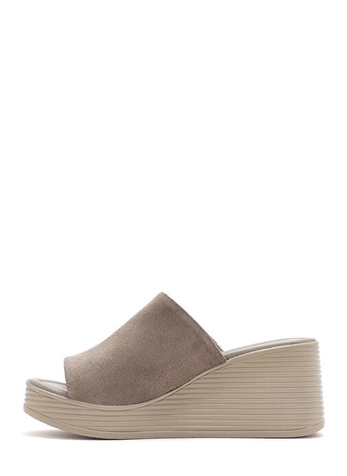 Kadın Gri Dolgu Topuklu Süet Deri Terlik 25SFD181010 - Görsel 5