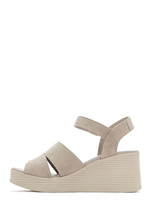 Kadın Gri Dolgu Topuklu Süet Deri Sandalet 25SFD181110 - Görsel 5