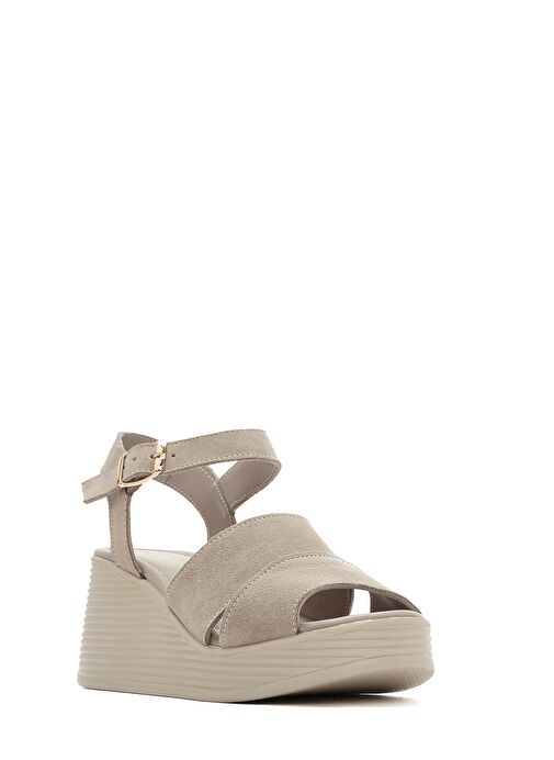 Kadın Gri Dolgu Topuklu Süet Deri Sandalet 25SFD181110 - Görsel 8