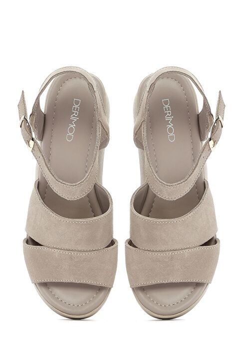 Kadın Gri Dolgu Topuklu Süet Deri Sandalet 25SFD181110 - Görsel 9