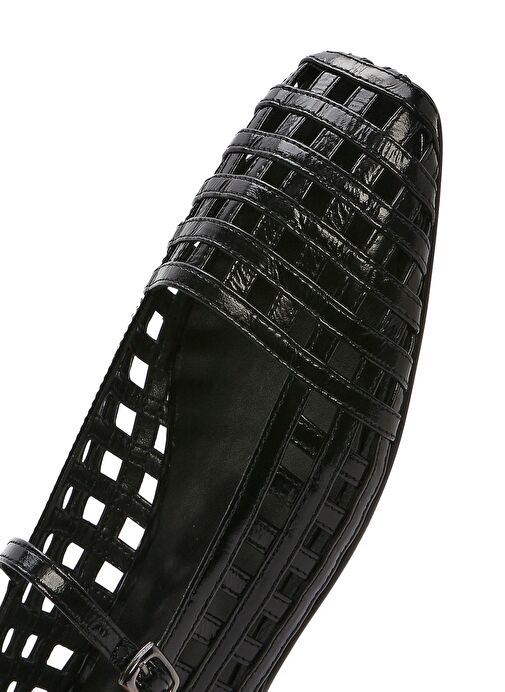 Kadın Siyah Bantlı Rugan Deri Babet 25SFD182516 - Görsel 9