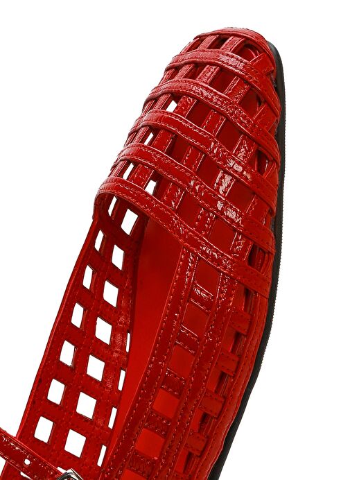 Kadın Kırmızı Bantlı Rugan Deri Babet 25SFD182516 - Görsel 9