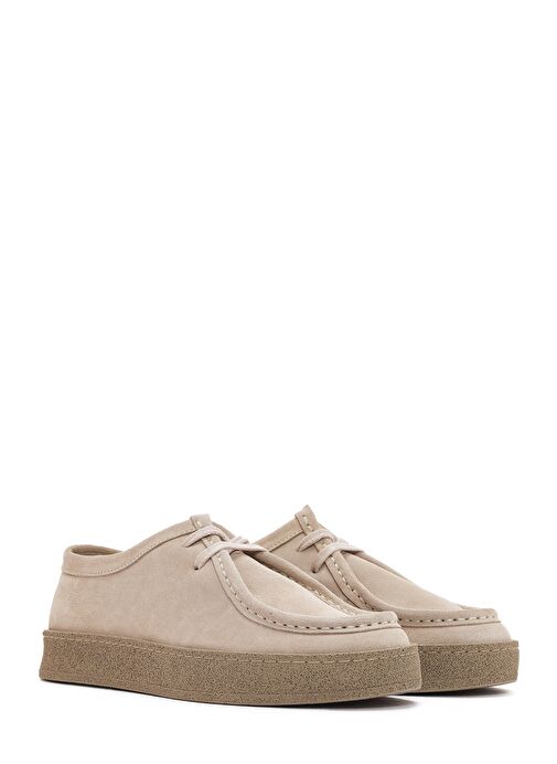 Kadın Bej Süet Deri Maskülen Ayakkabı 25SFD420010 - Görsel 4