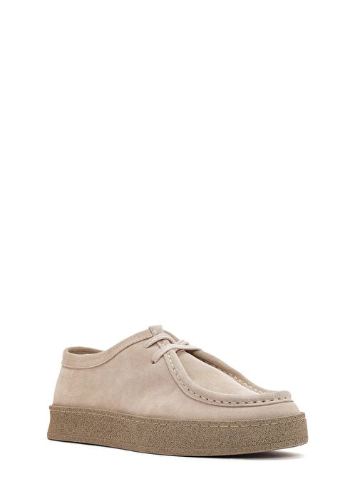 Kadın Bej Süet Deri Maskülen Ayakkabı 25SFD420010 - Görsel 7