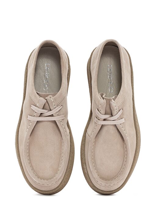 Kadın Bej Süet Deri Maskülen Ayakkabı 25SFD420010 - Görsel 8