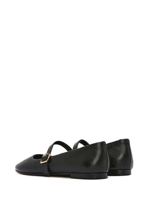 Kadın Siyah Bantlı Deri Babet 25SFD420118 - Görsel 6