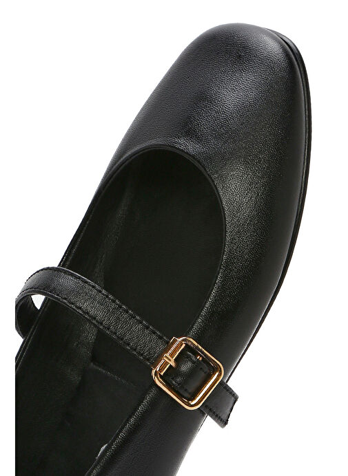 Kadın Siyah Bantlı Deri Babet 25SFD420118 - Görsel 9