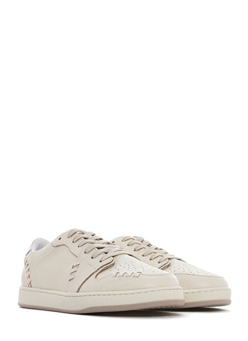 Kadın Krem Bağcıklı Deri Sneaker 25SFD4203FT - Görsel 4