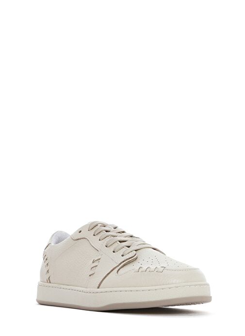 Kadın Krem Bağcıklı Deri Sneaker 25SFD4203FT - Görsel 7