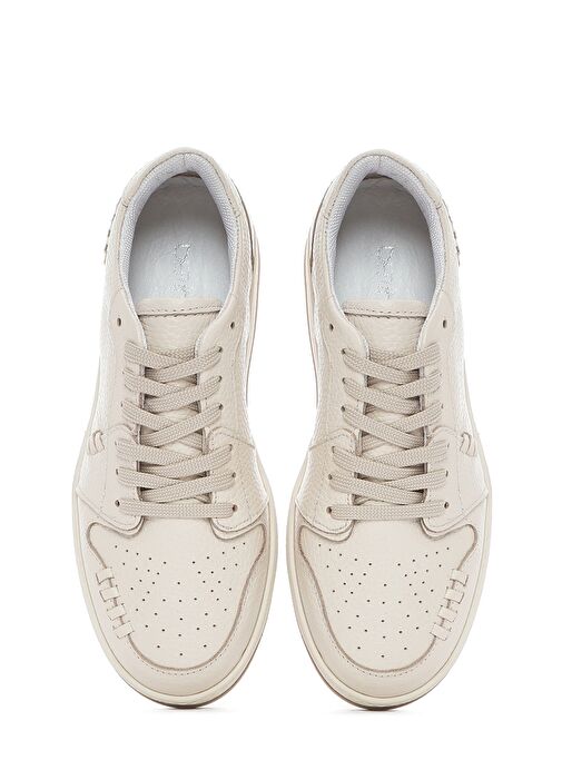 Kadın Krem Bağcıklı Deri Sneaker 25SFD4203FT - Görsel 8