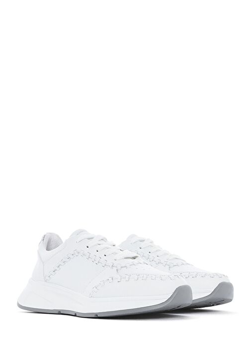 Kadın Beyaz Bağcıklı Kalın Tabanlı Deri Sneaker 25SFD420418 - Görsel 4
