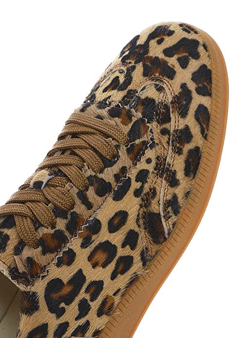 Kadın Leopar Bağcıklı Deri Sneaker 25SFD4205W2 - Görsel 9