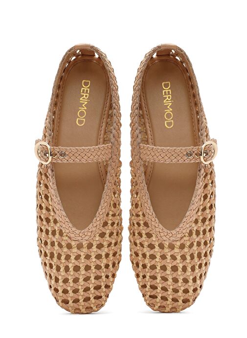 Kadın Bej Tokalı Hasır Deri Babet 25SFD5511M7 - Görsel 8