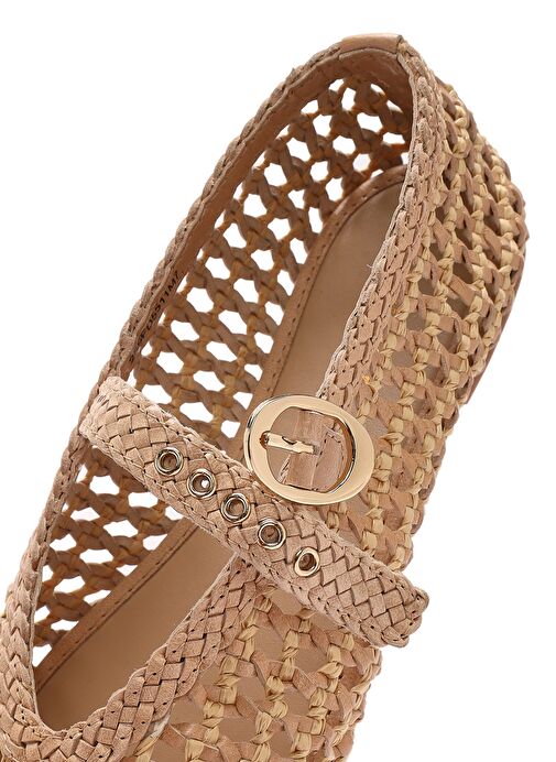 Kadın Bej Tokalı Hasır Deri Babet 25SFD5511M7 - Görsel 9