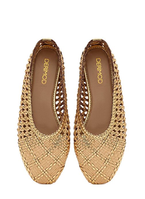 Derimod Derimod Kadın Altın Hasır Deri Babet 25SFD5512M7 | Boyner Altın - 8. görsel