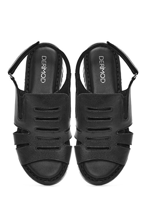 Kadın Siyah Kalın Tabanlı Deri Comfort Sandalet 25SFD410618 - Görsel 7