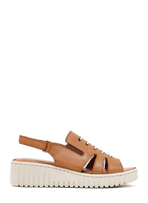 Kadın Taba Kalın Tabanlı Deri Comfort Sandalet 25SFD410618 - Görsel 2