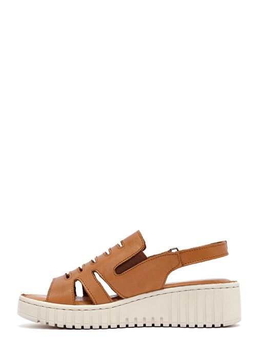 Kadın Taba Kalın Tabanlı Deri Comfort Sandalet 25SFD410618 - Görsel 3