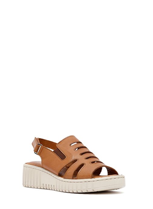 Kadın Taba Kalın Tabanlı Deri Comfort Sandalet 25SFD410618 - Görsel 7