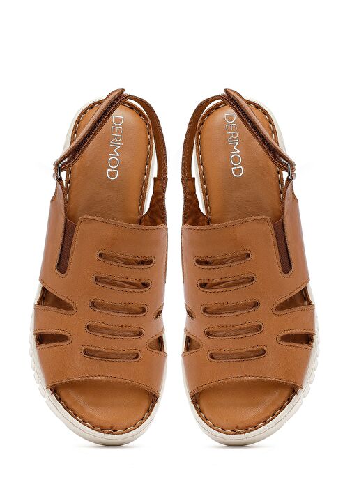 Kadın Taba Kalın Tabanlı Deri Comfort Sandalet 25SFD410618 - Görsel 8