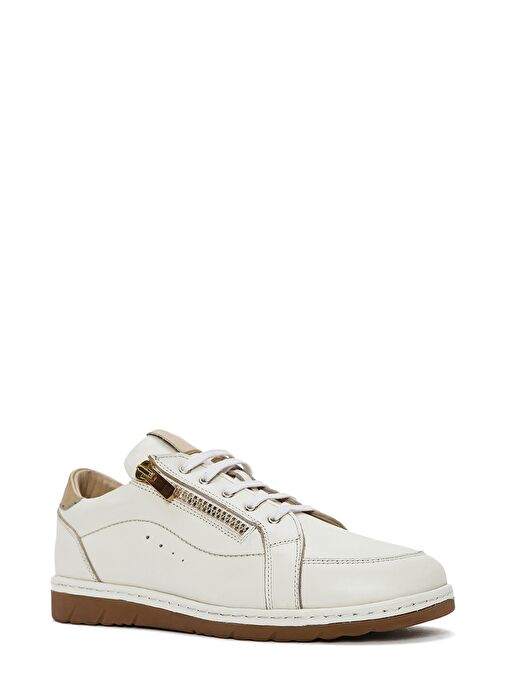 Kadın Krem Bağcıklı Deri Sneaker 25SFD411418 - Görsel 8