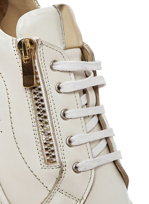 Kadın Krem Bağcıklı Deri Sneaker 25SFD411418 - Görsel 9