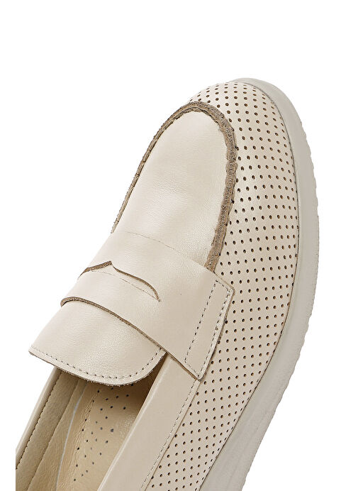 Kadın Krem Dolgu Topuklu Deri Comfort Loafer 25SFD411318 - Görsel 9